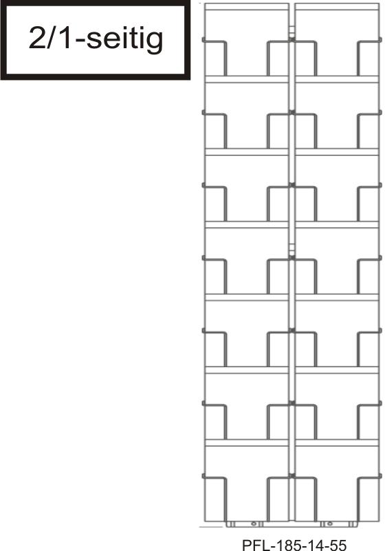 Bodenständer 185 mm, T55 mm, 28 Fächer, 2-reihig, 2-seitig, silber